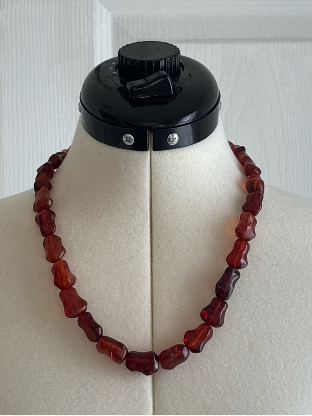 Vintage Baltic Cognac Cherry Amber Necklace 44g Large Nugget beads 925 clasp 22”